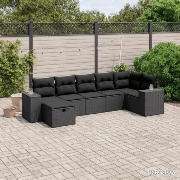 Salon de jardin 7 pcs avec coussins noir rsine tresse