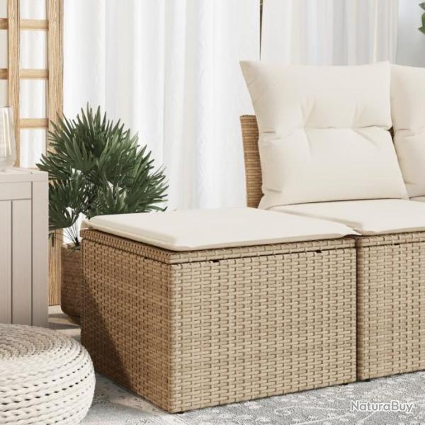 Tabouret de jardin avec coussin beige 55x55x37cm rsine tresse