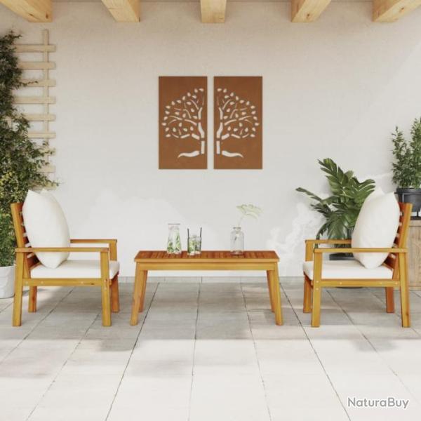 Salon de jardin 3 pcs avec coussins bois massif d'acacia