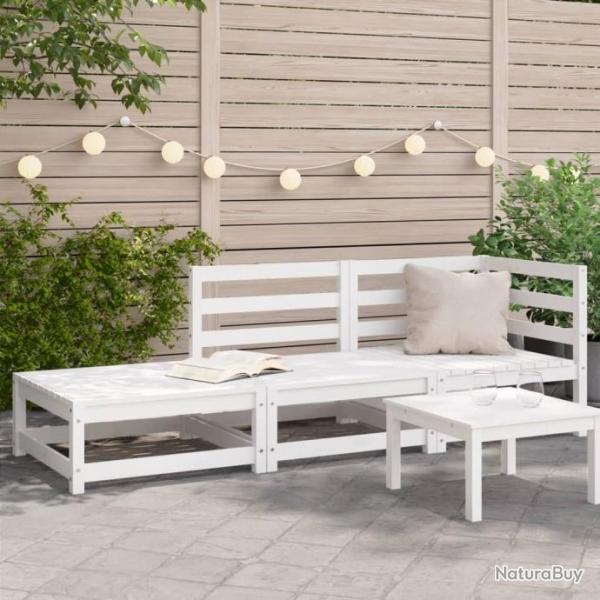 Canap de jardin repose-pieds 2 places blanc bois massif de pin