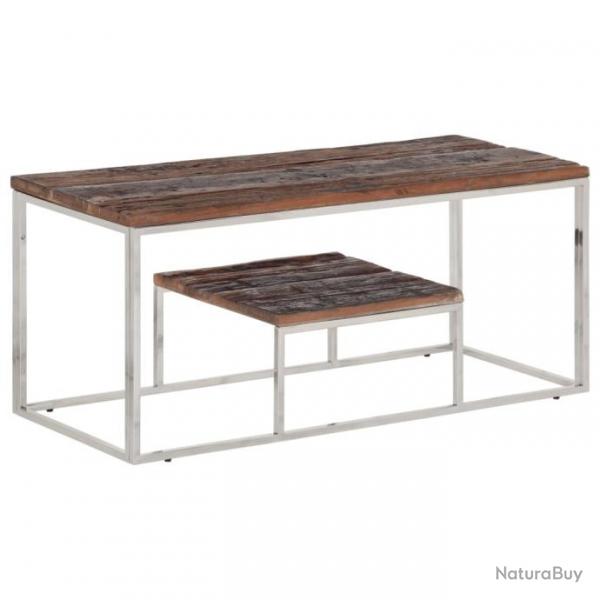 Table basse argent acier inoxydable et bois de mlze massif