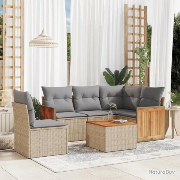 Salon de jardin avec coussins 6 pcs beige rsine tresse