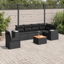 Salon de jardin 7 pcs avec coussins noir résine tressée