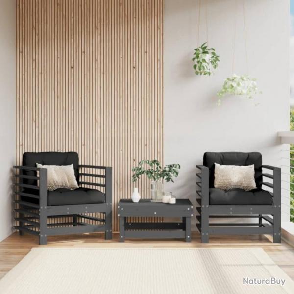 Chaises de jardin 2 pcs gris bois massif de pin