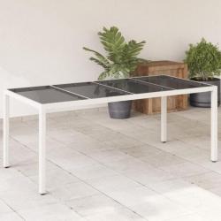 Table de jardin avec dessus en verre blanc résine tressée