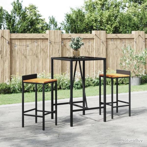 Table de bar et dessus en verre noir 70x70x110 cm poly rotin