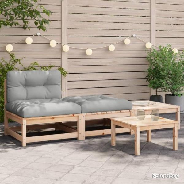 Canap de jardin sans accoudoirs avec coussins et repose-pieds