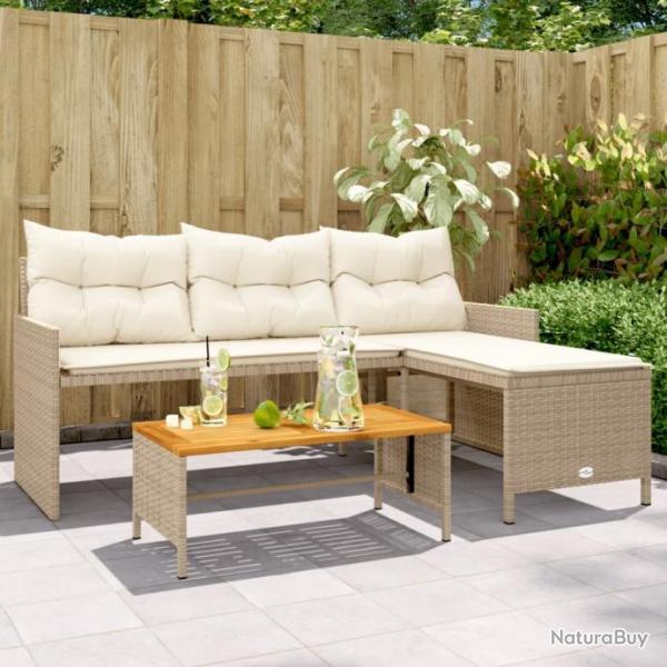 Canap de jardin avec table et coussins en forme de L beige