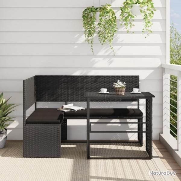 Canap de jardin avec table et coussins en forme de L noir