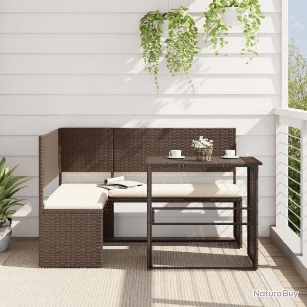 Canap de jardin avec table et coussins en forme de L marron