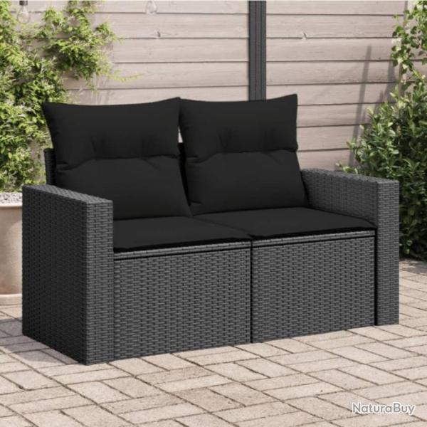 Canap de jardin avec coussins 2 places noir rsine tresse