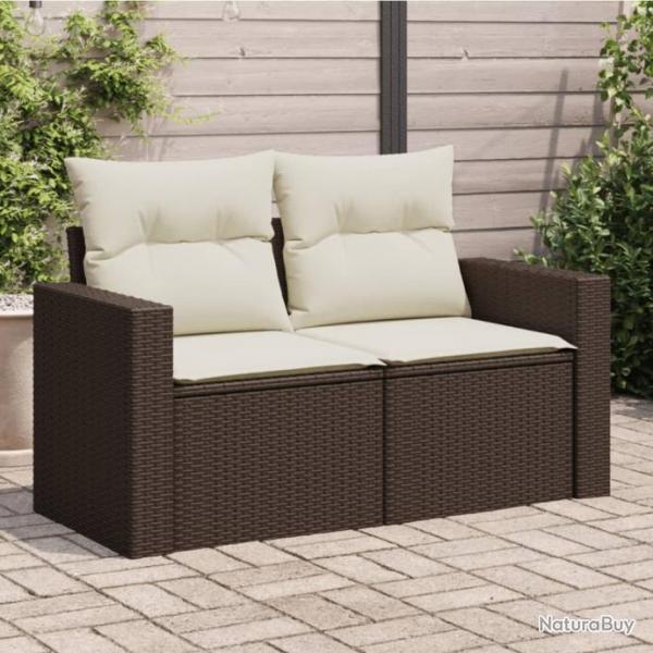 Canap de jardin avec coussins 2 places marron rsine tresse