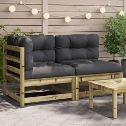 Canapé de jardin avec coussins 2 places bois de pin imprégné