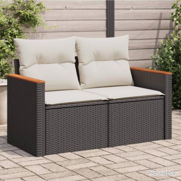 Canap de jardin avec coussins 2 places noir rsine tresse