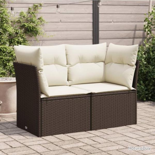 Canap de jardin avec coussins 2 places marron rsine tresse