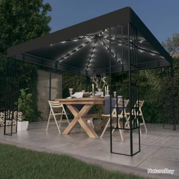 Tonnelle avec guirlande lumineuse  LED 3x3 m Anthracite