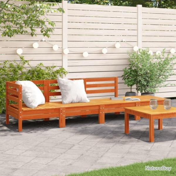 Canap de jardin 4 places cire marron bois de pin massif