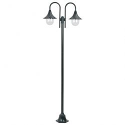 Lampadaire de jardin E27 220cm Aluminium 2 lanternes Vert foncé