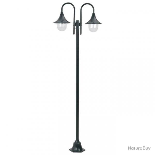 Lampadaire de jardin E27 220cm Aluminium 2 lanternes Vert fonc