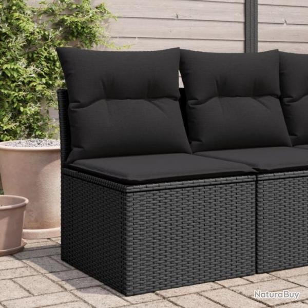 Canap de jardin sans accoudoirs coussins noir rsine tresse