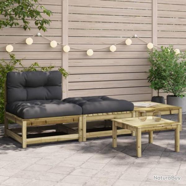 Canap de jardin sans accoudoirs avec coussins et repose-pieds