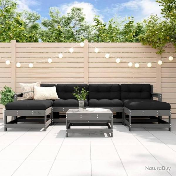 Salon de jardin 7 pcs Gris Bois de pin massif