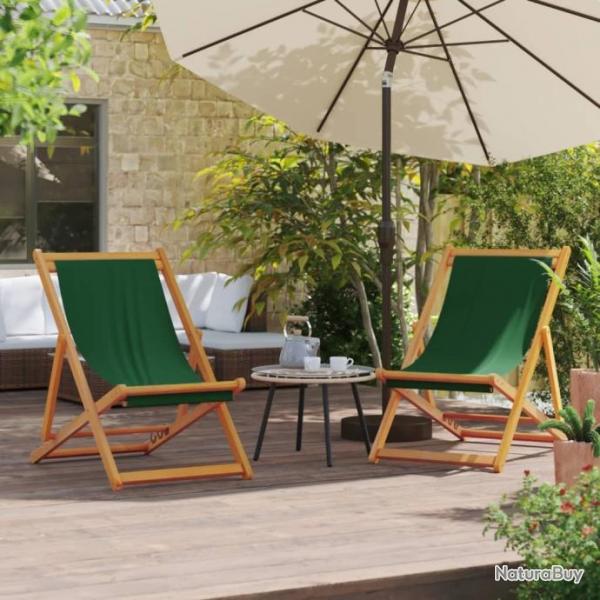 Chaises de plage pliables lot de 2 vert tissu