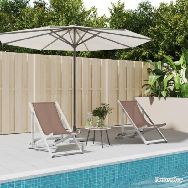 Chaises de plage pliantes 2 pcs marron aluminium et textilne