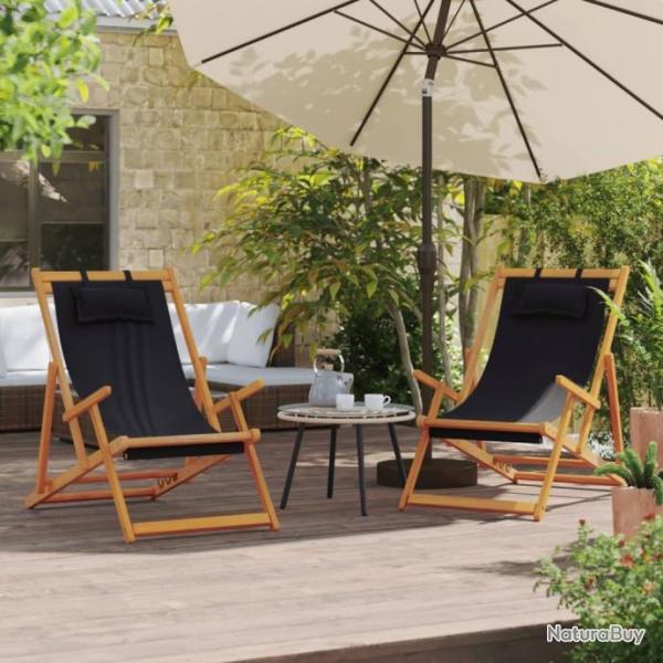 Chaises de plage pliables lot de 2 noir tissu