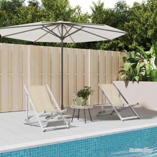 Chaises de plage pliantes 2 pcs crme aluminium et textilne