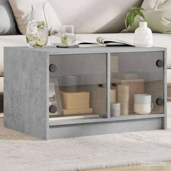 Table basse avec portes en verre gris bton 68x50x42 cm