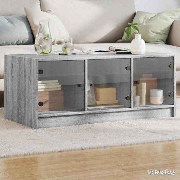 Table basse avec portes en verre sonoma gris 102x50x42 cm