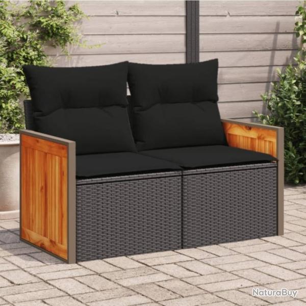 Canap de jardin avec coussins 2 places noir rsine tresse