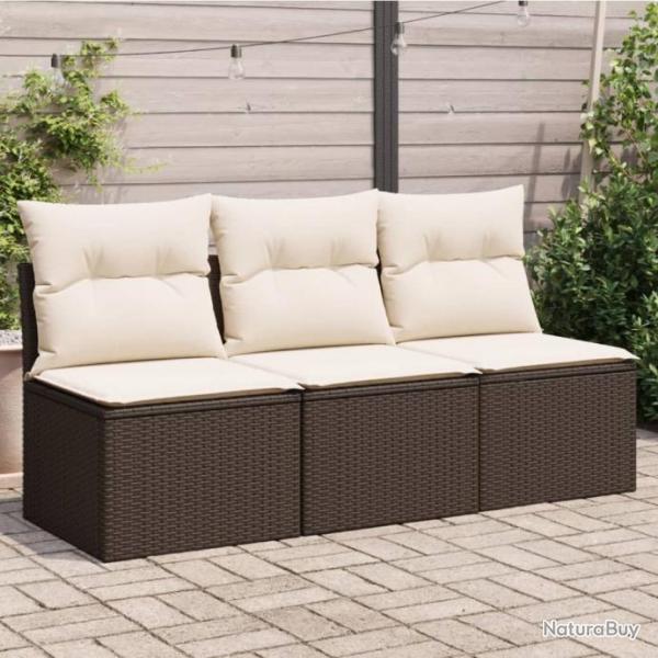 Canap de jardin avec coussins 3 places brun rsine tresse