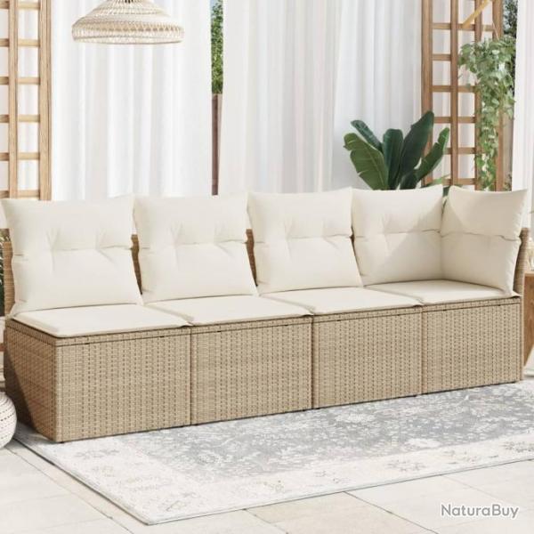 Canap de jardin avec coussins 4 places beige rsine tresse