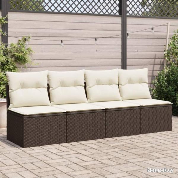 Canap de jardin avec coussins 4 places marron rsine tresse