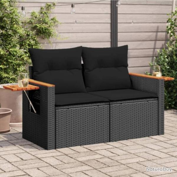 Canap de jardin avec coussins 2 places noir rsine tresse