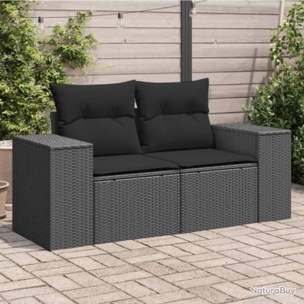 Canap de jardin avec coussins 2 places noir rsine tresse