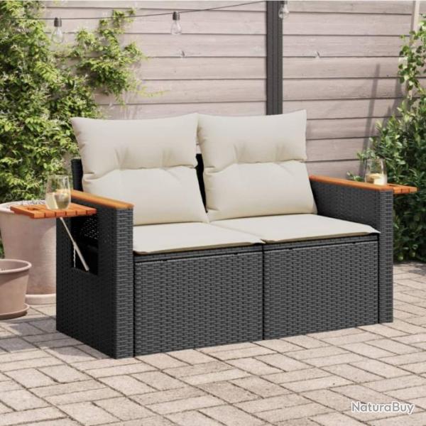 Canap de jardin avec coussins 2 places noir rsine tresse