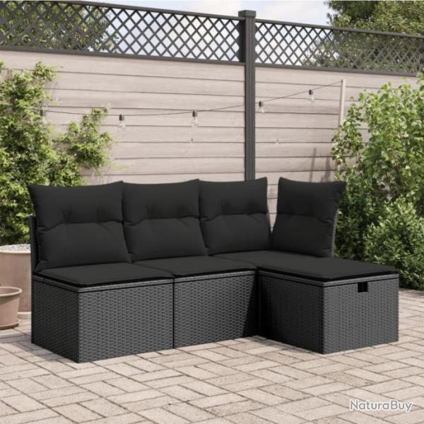 Tabouret de jardin avec coussin noir 55x55x37 cm rsine tresse