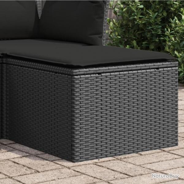 Tabouret de jardin avec coussin noir 55x55x37 cm rsine tresse