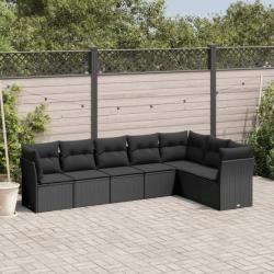 Salon de jardin 7 pcs avec coussins noir résine tressée