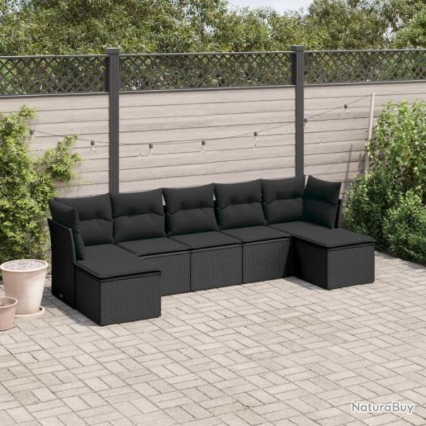 Salon de jardin 7 pcs avec coussins noir rsine tresse