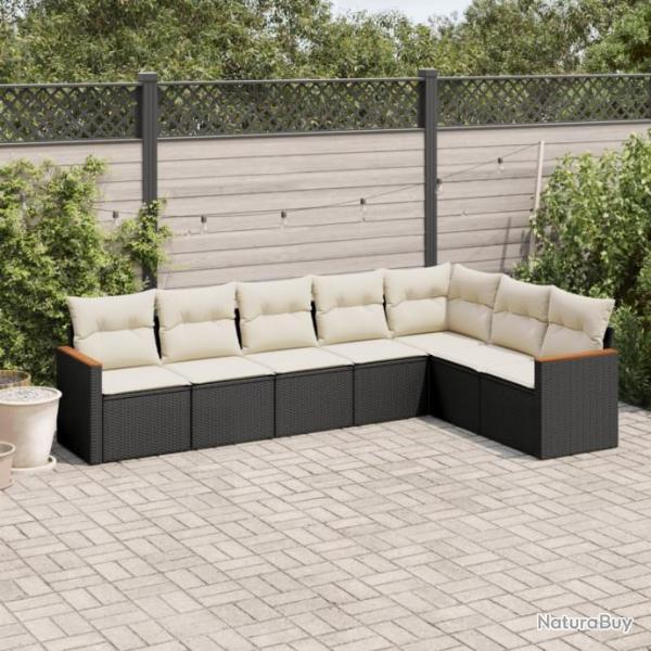 Salon de jardin 7 pcs avec coussins noir rsine tresse