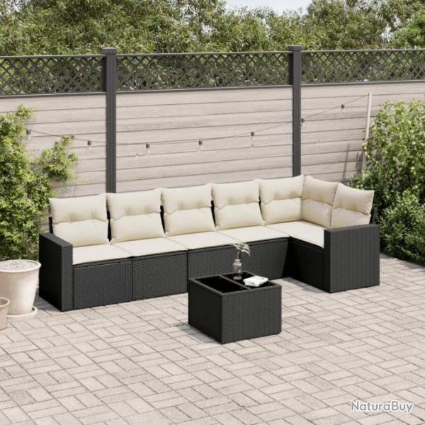 Salon de jardin 7 pcs avec coussins noir rsine tresse