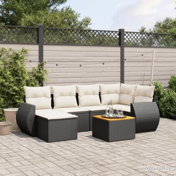 Salon de jardin 7 pcs avec coussins noir rsine tresse