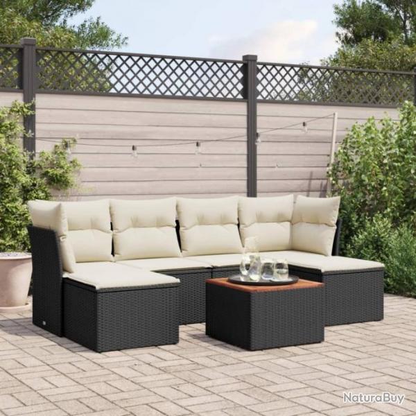 Salon de jardin 7 pcs avec coussins noir rsine tresse