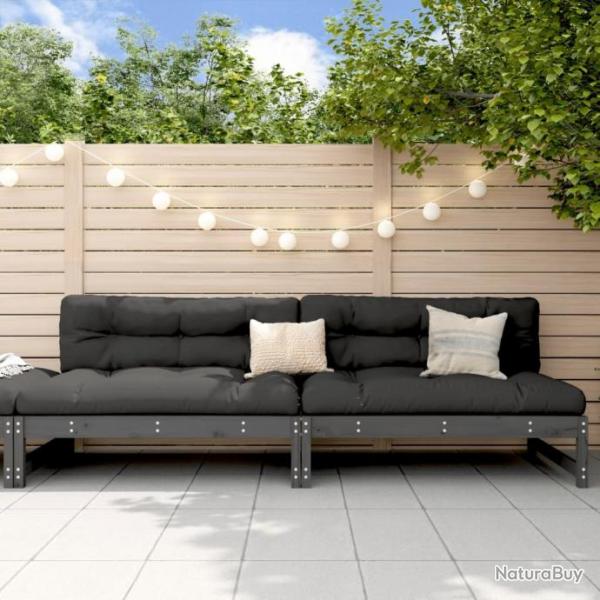 Canaps centraux de jardin 2 pcs gris 120x80 cm bois pin massif