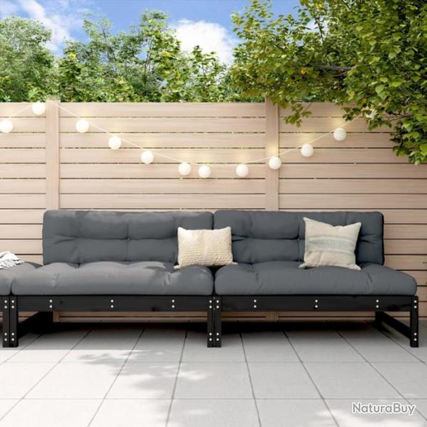 Canaps centraux de jardin 2 pcs noir 120x80 cm bois pin massif