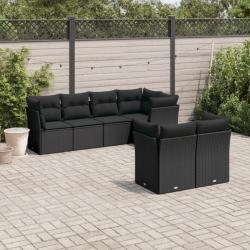 Salon de jardin 7 pcs avec coussins noir résine tressée